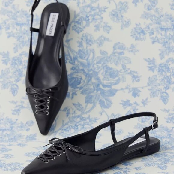 Steve Madden Reyanne Black Leather Pointed-Toe Slingback Flats size 8 - Picture 1 of 10